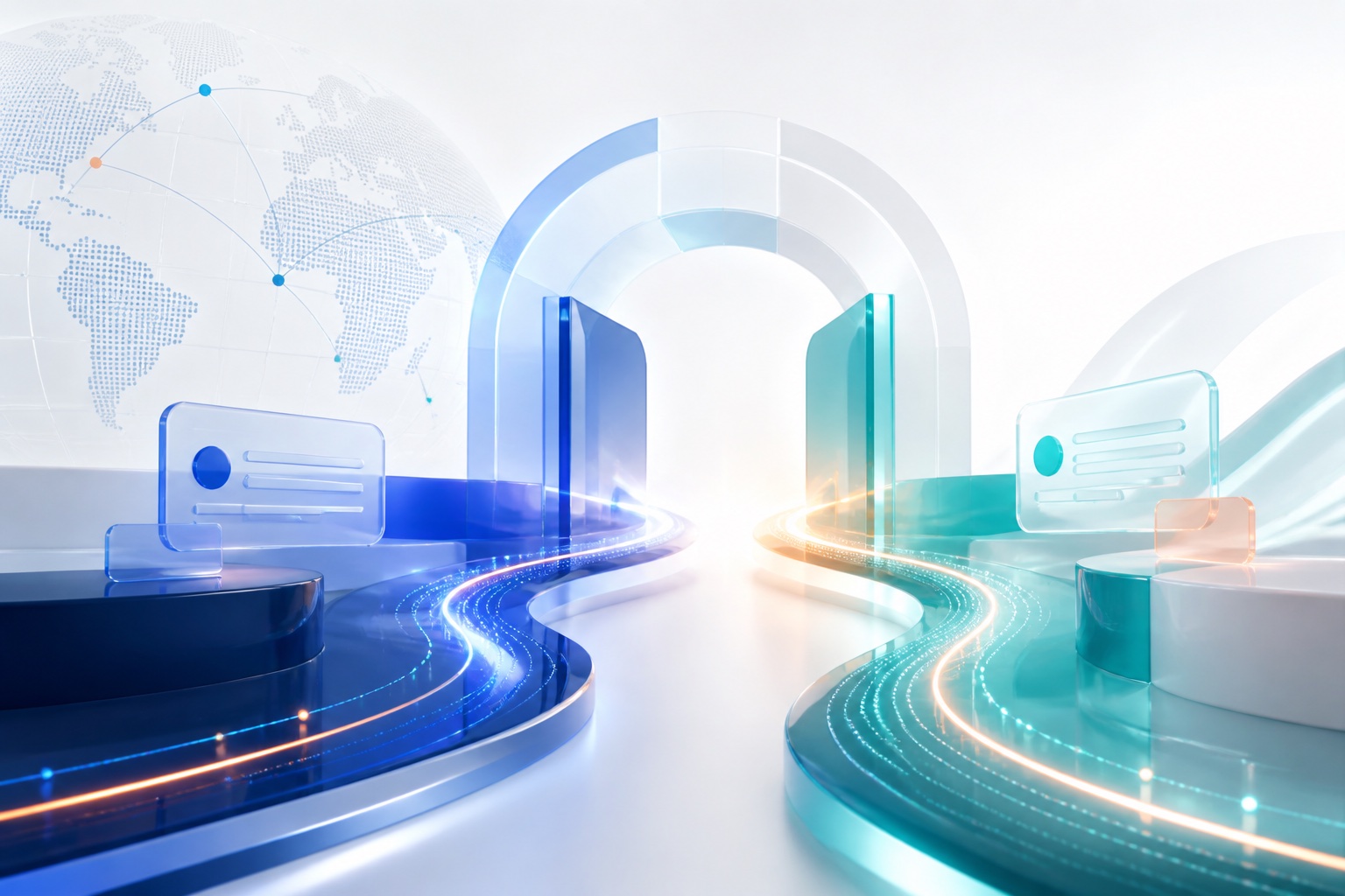 Two communication paths meeting through an open global connection